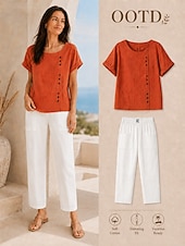  Per donna Pantaloni in cotone e lino Pantaloni Eleganti Pantaloni Estivi 100% cotone Tinta unita Classico Lunghezza alla caviglia Misura del girovita medio Tasca Baggy Design con Coulisse Elastica