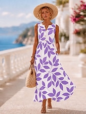  Damen Maxikleid Sommerkleid Urlaub Täglich Heim Outdoor Normale Passform Blumen Ärmellos V Ausschnitt Blau Gelb Purpur Grün Sommer Frühling