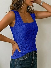  Women's Lace Tops Lace Patchwork Elegant Sleeveless Square Neck Regular Tops Casual Blue Black White Pink Red Summer