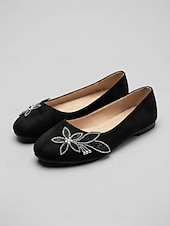 cheap Women's Flats-Women's Rose Pink Floral Ballet Flats – Round Toe Slip-On Shoes with Soft Cushioned Insole, Lightweight Flexible Sole and Rhinestone Flower Accent for Travel, Church and Everyday Wear