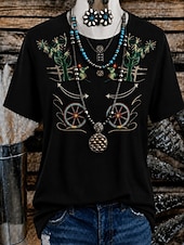 Χαμηλού Κόστους Boho t-shirt-γυναικείο μπλουζάκι western boho με εκτύπωση φλοράλ γραφικό γεωμετρικό vintage κομψό casual κοντομάνικο στρογγυλή λαιμόκοψη μακριές μπλούζες casual καθημερινό Σαββατοκύριακο μπλε μαύρο κόκκινο πράσινο