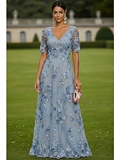 economico Lunghezza del pavimento-Linea ad A Abito Lunghezza al pavimento Vestito maxi Vestito da Festa Abito da Cocktail Abito da cerimonia per signora Manica Corta Scollo profondo Elegante Vintage Lussuoso Formale Ospite di nozze