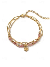 preiswerte Damenarmband-Damen-Doppelarmband im Boho-Stil mit mehreren Lagen Perlen, Naturstein &amp;Charm-Armband aus Titanstahl für Damen, Sommer-Schmuckstück mit mehreren Anhängern – perfekt für Urlaub, Alltag und als Geschenk