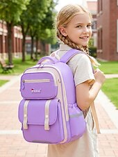 cheap Kids &amp; Teen Backpacks-Kids School Backpack, Waterproof Polyester Large Capacity Bookbag with Multiple Compartments, Adjustable Straps, Breathable Back Panel, Reflective Safety, Green Beige for Boys and Girls Back to School