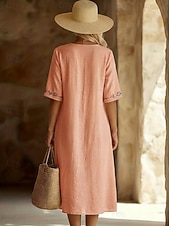  Per donna Abito Midi Abiti effetto lino Vestito Casual Elegante Moda Moderno All'aperto Vacanza Uscire Vestibilità regolare Floreale Mezza Manica Scollo a V Rosa Estate Primavera