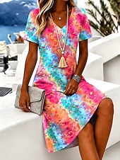  Per donna Mini abito Vestito T-Shirt Abito a trapezio Vacanza Casual Boho Spiaggia Vestibilità regolare Floreale Grafico Manica Corta Scollo a V Blu Rosa Estate Primavera