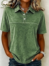  Camiseta Henley vintage softfade™ para mujer, 100 % algodón - Camiseta básica de manga corta con lavado suave
