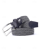 cheap Men's Belts-Men's Elastic Braided Stretch Belt, Woven Polyester Golf Belt, Big &amp; Tall Casual Waist Belt with Flexible Fit, Summer Business Casual Travel Belt, Multiple Colors Extended Sizes