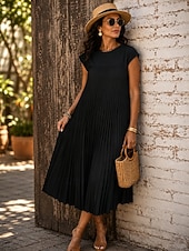 cheap Plain Dress-Women's Maxi Dress Shift Dress Elegant Vintage Daily Loose Fit Plain Sleeveless Crew Neck dark brown Black Yellow Sky Blue Spring