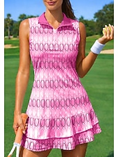 baratos Vestido Feminino-Mulheres Geométrica Vestido esportivo Vestido Polo de Tênis Sem Manga Quarter Zip Elástico Redutor de Suor Respirável Voleibal Tênis Golfe Colarinho Aberto para a Lateral Vestidos Rosa claro Vermelho