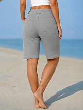 preiswerte Jeans-Damen Jeans Jeansstoff Shorts Burmuda Shorts Mode Knielang Hohe Taille Klassisch Komfort Urlaub Formell Hellblau Grau Sommer Frühling Normale Passform