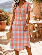 preiswerte Boho Kleider-Damen Midikleid T-Shirt-Kleid A Linie Kleid Elegant Urlaub Vintage Strand Normale Passform Blumen Grafik Kurzarm V Ausschnitt Hellgelb Gelb Rosa Purpur Sommer Frühling