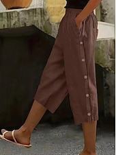  Women's Capri Pants Straight Casual Daily Comfort Calf-Length High Waist Solid Color Patchwork Pocket Button Comfort Inelastic Casual Vacation Black Navy Blue Brown Military Green Summer Spring Loose