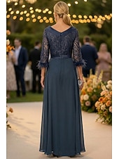 economico Tute della mamma-Tuta Completo Pantalone Lunghezza al pavimento Abito da cerimonia per signora Mezza Manica Collo gioiello Elegante Vintage Ospite di nozze Chiesa Chiffon con Piuma Paillettes Applicazioni