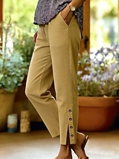 baratos Прямые Брюки-Women's Straight Stylish Casual Ankle-Length Medium Waist Solid Color Patchwork Comfort Inelastic Vacation Formal Blue turmeric Rouge Black Summer Spring