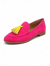 baratos Sapatilhas e Mocassins de mulher-Mocassins femininos com borla, estilo slip-on, em camurça sintética, perfeitos para um look urbano de verão, férias e fins de semana.
