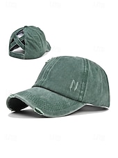 economico Cappelli da donna-Cappellino da baseball da donna in cotone lavato con coda di cavallo, cappello regolabile multicolore per chignon disordinato, cappellino estivo casual per viaggi, attività all'aperto, uso quotidiano