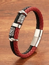 economico Gioielli da uomo-Bracciale da uomo vichingo intrecciato in similpelle e lega, bracciale con rune nordiche multicolore per abbigliamento casual, stile biker, moda outdoor, regalo per lui