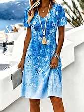  Per donna Mini abito Vestito T-Shirt Abito a trapezio Vacanza Casual Boho Spiaggia Vestibilità regolare Floreale Grafico Manica Corta Scollo a V Blu Viola Verde Estate Primavera