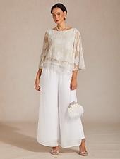 baratos Blusas de mulher-Mulheres Túnica Blusa Tops de renda Renda Barra Assimétrica Floral Elegante Manga 3/4 Sino Gola Redonda Tops regulares Diário Convidado do casamento Bege Verão Primavera Outono