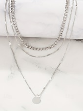 voordelige Dames ketting-Damesketting met ronde schijfhanger in goud-zilveren lagen, minimalistische meerlaagse ketting van legering, elegante ketting voor elke dag, geschikt voor vakantie, werk, feestjes en als cadeau.