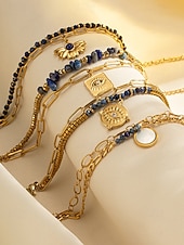 preiswerte Damenarmband-Damen-Doppelarmband im Boho-Stil mit mehreren Lagen Perlen, Naturstein &amp;Charm-Armband aus Titanstahl für Damen, Sommer-Schmuckstück mit mehreren Anhängern – perfekt für Urlaub, Alltag und als Geschenk