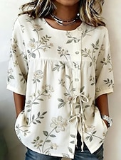 economico Bluse Floreali-Pasqua Per donna Camicia Elegante Bohemien Vacanza Manica Corta Top Regolari Casuale Blu Verde primavera Bianco Azzurro cielo Verde Estate Primavera