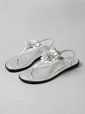 cheap Flat Sandals-Women's Green Floral T-Strap Flat Sandals with Elastic Slingback - Summer Thong Sandals for Vacation, Travel, Casual Walking and Everyday Wear