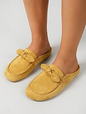 cheap Women's Clogs &amp; Mules-Women's Yellow Bowknot Comfortable Mule – Wide Fit Backless Loafers with Arch Support Cushion, Flexible Sole and All-Day Comfort for Walking, Travel and Casual Everyday