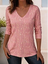 economico T-shirt Boho-Per donna Maglietta Stampato Floreale Grafico Piante Vintage Casual Boho Manica Lunga Scollo a V Top Regolari Casuale Quotidiano Blu Giallo Rosa Viola Verde Estate Primavera Autunno