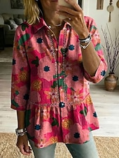 economico Bluse Floreali-Per donna Camicia Top traforato Tunica Camicia casual Traforato Ombre Floreale Grafico Elegante Bohemien Attivo Manica 3/4 Collo ripiegato Top lunghi Matrimonio in Spiaggia Casuale Quotidiano Rosa