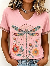 abordables T-shirt Animaux-Femmes T-shirt Imprimé Graphique Animal Mode Élégant Occasionnel Manche Courte Col en V Hauts Réguliers Occasionnel Quotidien Sortir Rose Claire Violet Orange Été Printemps