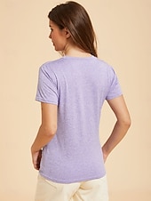  Damen T Shirt Einfarbig Stilvoll Basic Kurzarm V Ausschnitt Normale Oberteile Lässig Sport Wochenende Schwarz Hellgrün Rosa Purpur Grau Sommer Frühling