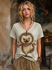  Women's Boho T-shirt Summer Tops Floral Graphic Animal Elegant Bohemia Vintage Short Sleeve V Neck Regular Tops Casual Daily Sports Blue Green with beige Yellow Light Brown Summer Spring