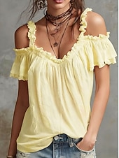  Women's Shirt Blouse Ruffle Blouse Solid Color Elegant Fashion Sleeveless Ruffle collar Long Tops Casual White claret Black Yellow Pink Summer Spring