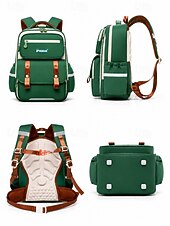 cheap Kids &amp; Teen Backpacks-Kids School Backpack, Waterproof Polyester Large Capacity Bookbag with Multiple Compartments, Adjustable Straps, Breathable Back Panel, Reflective Safety, Green Beige for Boys and Girls Back to School