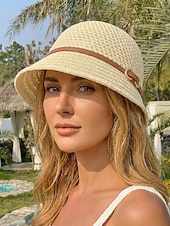 abordables Sombreros de mujer-Sombrero de sol de poliéster tejido para mujer, estilo cloche multicolor con ala larga en la parte delantera y corta en la trasera. Sombrero ligero ideal para vacaciones de verano, playa, viajes,