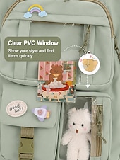 cheap Kids &amp; Teen Backpacks-Tween &amp; Teen Girls Cute Kawaii Backpack, Large Capacity Multi-Pocket School Bag with Transparent Display Pocket &amp; Plush Toy for Back to School
