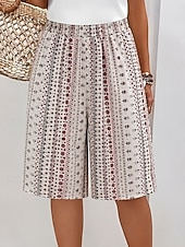 cheap Graphic Shorts-Women's Chinos Shorts Vacation Ethnic Style Casual Knee Length Medium Waist Graphic Geometric Pattern Elastic Waist Print Comfort Inelastic Daily Vacation Street Pink Green Brown Summer Spring Loose