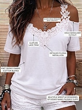  Women's Lace Tops Patchwork Plain Vintage Stylish Sexy Short Sleeve V Neck Regular Tops Casual Daily Going out White Black Pink Sky Blue Fall Winter