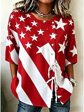  American Independence Day Women's Shirt Boho Shirt Casual Shirt Graphic Flag Elegant Bohemia Vintage Short Sleeve Half Sleeve Crew Neck Regular Tops Casual Blue Red Summer Spring
