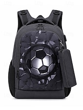 abordables Sacs à dos pour Enfants et Adolescents-Ensemble sac à dos de football pour garçon, sac d'école imperméable en polyester avec trousse, grand sac à dos à compartiments multiples, imprimé football bleu et noir pour l'école, les voyages, le