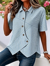abordables Blusas a rayas y geométricas-Women's Shirt Patchwork Striped Bohemia Vacation Daily Sleeveless Turndown Long Tops Casual Blue Black Yellow Pink Green Summer Spring