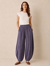 cheap Premium Linen Collection-Women's Linen Bloomers Trousers Mid Waist Full Length Drawstring Pocket Vacation Blue Violet Green Summer Fall