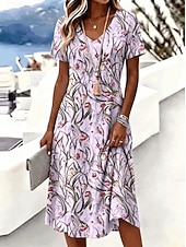 economico Arte &amp; Design Abiti-Per donna Abito Midi Abito a trapezio Casual All'aperto Spiaggia Feste Vestibilità regolare Ombre Floreale Grafico Manica Corta Scollo a V Blu Rosa Viola chiaro Verde Estate Primavera Autunno Inverno