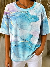  Femmes Tee-shirt Gaufre Tops tricotés texturés Graphique Géométrique Rayé Élégant Classique Manche Courte Col ras du cou Col rond Hauts Réguliers Occasionnel Quotidien Bleu Rouge Orange Bleu clair