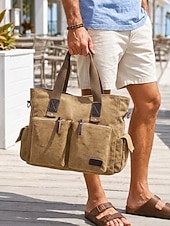 cheap Men's Bags-Men's Canvas Multi-Pocket Large Capacity Tote Messenger Bag, Adjustable Shoulder Strap Casual Work Travel Crossbody Bag, Multi-Color Utility Shoulder Bag for Daily Commute
