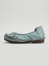 voordelige Platte damesschoenen-Dames ballerina's van premium rundleer in een brede pasvorm - handgemaakte comfortabele schoenen met 3D-bloemenapplicatie en gestikte afwerking, vintage instapschoenen voor casual gebruik, reizen en