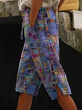 abordables Pantalones cortos bermudas-Mujer Pantalones cortos de lino y algodón Pantalones Capri Vacaciones Vintage estilo costero de la abuela Medio corto Media cintura Floral Graphic Abstracto Estampado Comodidad Rígido Diario Exterior