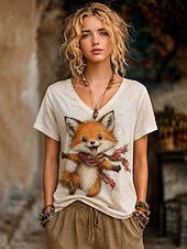  Women's Boho T-shirt Summer Tops Floral Graphic Animal Elegant Bohemia Vintage Short Sleeve V Neck Regular Tops Casual Daily Sports Blue Green with beige Yellow Light Brown Summer Spring